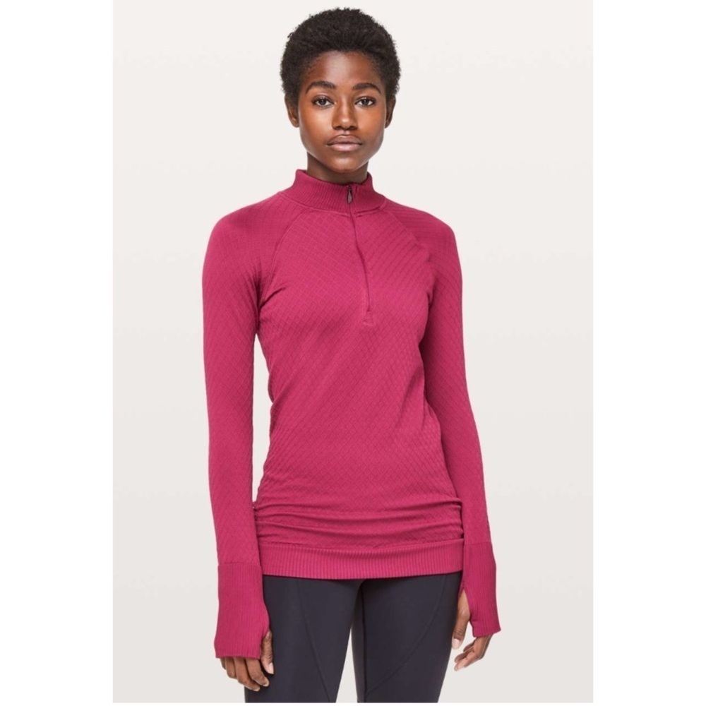 LULULEMON Athleisure Rest Less 1/2 Zip Thumbholes Sweatshirt in Star Ruby Size 8